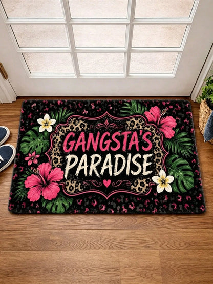 1pc 2D Flat Printing Rug, Outdoor Courtyard Door Mat, Gangsta'S Paradise Leopard Print Floral Pattern Rugs, Durable And Machine Washable Foot Mat, Living Room Bedroom Office Bathroom Corridor Kitchen