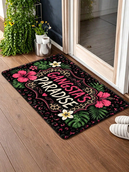1pc 2D Flat Printing Rug, Outdoor Courtyard Door Mat, Gangsta'S Paradise Leopard Print Floral Pattern Rugs, Durable And Machine Washable Foot Mat, Living Room Bedroom Office Bathroom Corridor Kitchen