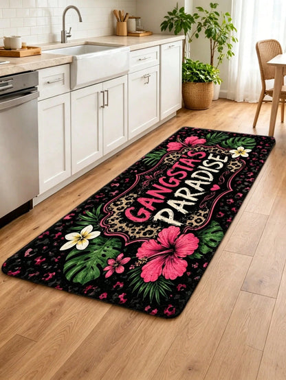 1pc 2D Flat Printing Rug, Outdoor Courtyard Door Mat, Gangsta'S Paradise Leopard Print Floral Pattern Rugs, Durable And Machine Washable Foot Mat, Living Room Bedroom Office Bathroom Corridor Kitchen