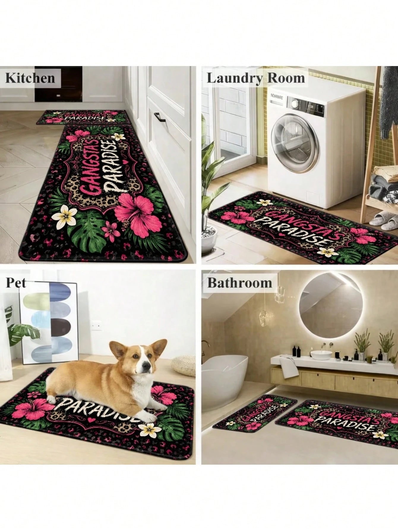 1pc 2D Flat Printing Rug, Outdoor Courtyard Door Mat, Gangsta'S Paradise Leopard Print Floral Pattern Rugs, Durable And Machine Washable Foot Mat, Living Room Bedroom Office Bathroom Corridor Kitchen