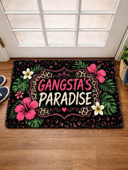 1pc 2D Flat Printing Rug, Outdoor Courtyard Door Mat, Gangsta'S Paradise Leopard Print Floral Pattern Rugs, Durable And Machine Washable Foot Mat, Living Room Bedroom Office Bathroom Corridor Kitchen