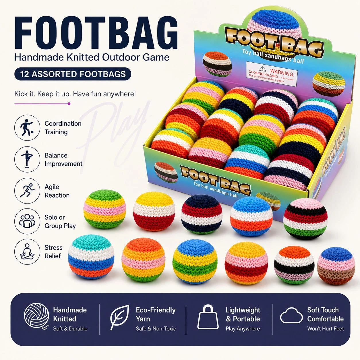 1pc 2pcs 3pcs 6pcs 12pcs Hand Knitting Crochet Hacky Sack Footbags