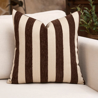 1pc/2pcs Beige-Chocolate Striped Chenille Decorative Throw Pillow Cover, Soft Modern Abstract Bohemian Style Home Decor Cushion For Sofa, Bedroom, Living Room, Suitable For All Seasons, Also Can Be Us