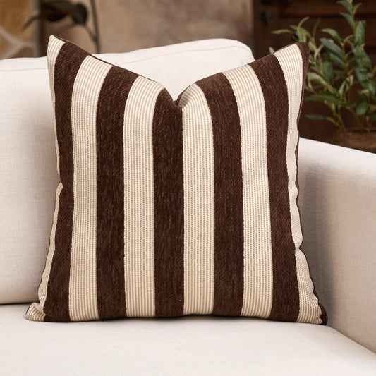 1pc/2pcs Beige-Chocolate Striped Chenille Decorative Throw Pillow Cover, Soft Modern Abstract Bohemian Style Home Decor Cushion For Sofa, Bedroom, Living Room, Suitable For All Seasons, Also Can Be Us