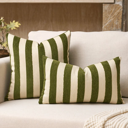 1pc/2pcs Beige-Chocolate Striped Chenille Decorative Throw Pillow Cover, Soft Modern Abstract Bohemian Style Home Decor Cushion For Sofa, Bedroom, Living Room, Suitable For All Seasons, Also Can Be Us