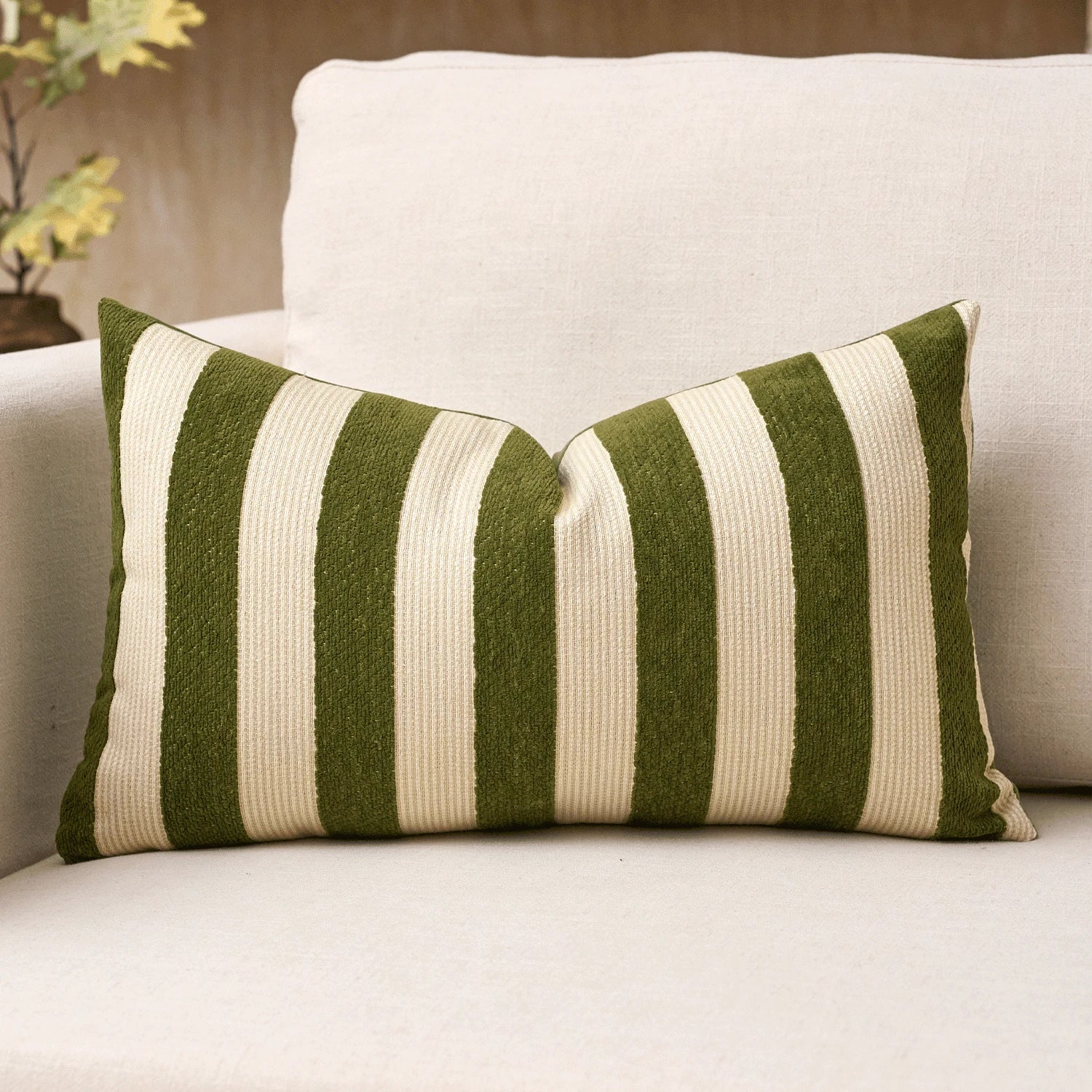 1pc/2pcs Beige-Chocolate Striped Chenille Decorative Throw Pillow Cover, Soft Modern Abstract Bohemian Style Home Decor Cushion For Sofa, Bedroom, Living Room, Suitable For All Seasons, Also Can Be Us