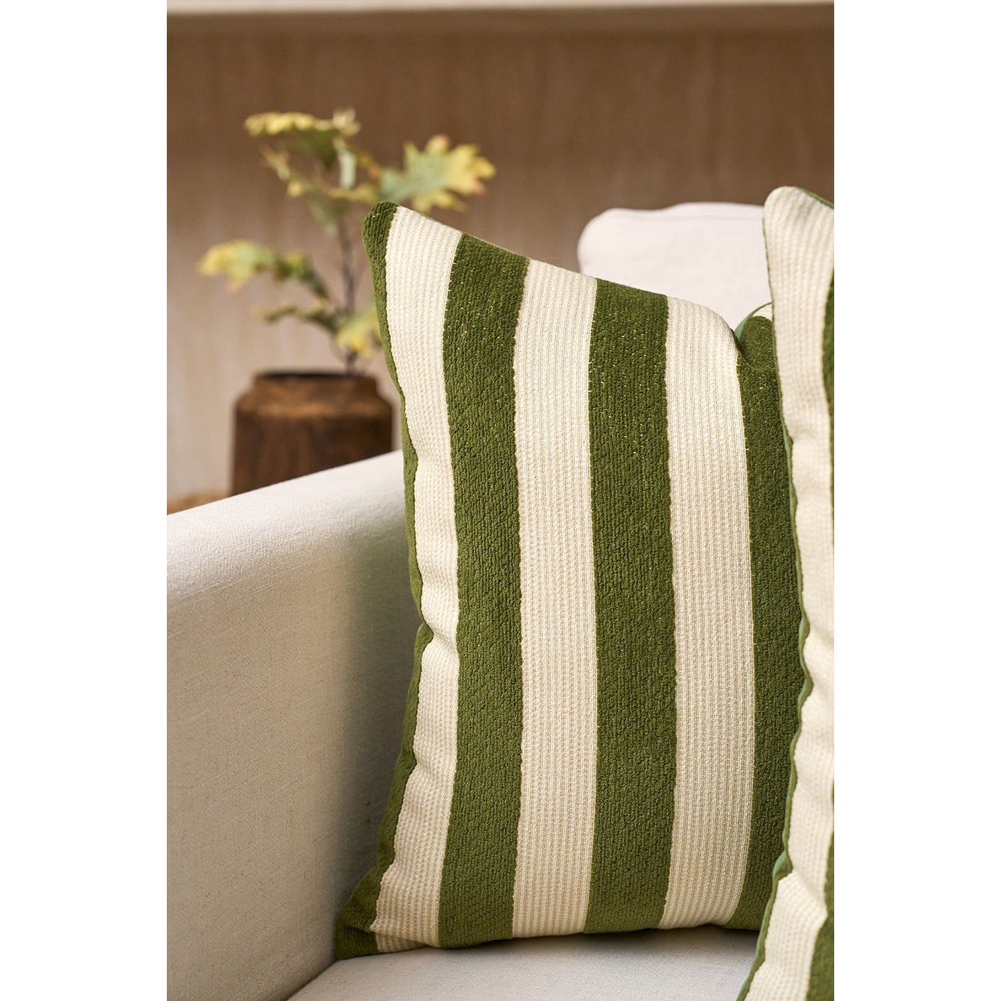 1pc/2pcs Beige-Chocolate Striped Chenille Decorative Throw Pillow Cover, Soft Modern Abstract Bohemian Style Home Decor Cushion For Sofa, Bedroom, Living Room, Suitable For All Seasons, Also Can Be Us