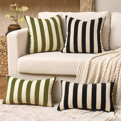 1pc/2pcs Beige-Chocolate Striped Chenille Decorative Throw Pillow Cover, Soft Modern Abstract Bohemian Style Home Decor Cushion For Sofa, Bedroom, Living Room, Suitable For All Seasons, Also Can Be Us
