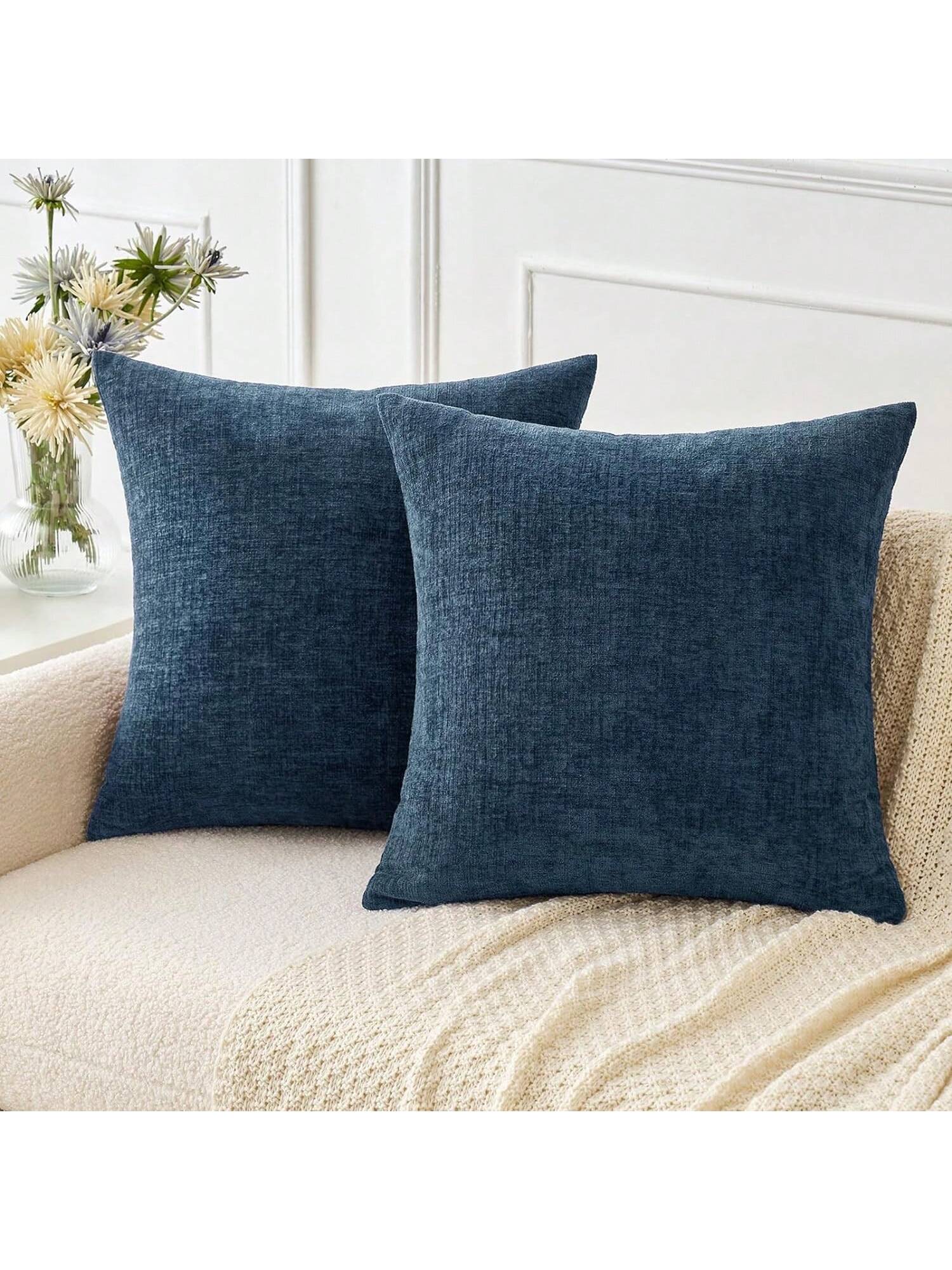 1pc/2pcs Blue (Pillow Insert Not Included) 3D Textured Throw Pillow Cover, Modern Farmhouse Cozy Chenille Vintage Pattern Cushion Case, Suitable For Daily Bedroom, Dining Room, Bed, Sofa, Car, Decorat