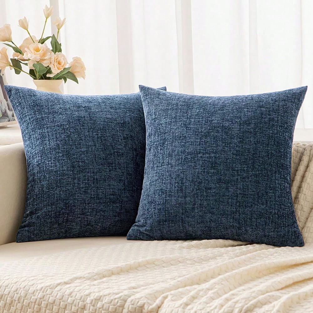 1pc/2pcs Blue (Pillow Insert Not Included) 3D Textured Throw Pillow Cover, Modern Farmhouse Cozy Chenille Vintage Pattern Cushion Case, Suitable For Daily Bedroom, Dining Room, Bed, Sofa, Car, Decorat