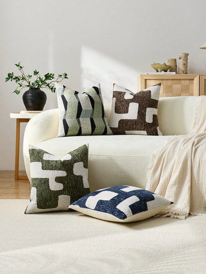1pc/2pcs Brown Geometric Patchwork Pattern Throw Pillow Cover, Modern High-Density Jacquard Chenille Square Customized Decorative Cushion Cover For Home, Sofa, Bed, Chair, Party, Gift For Friends, Sui