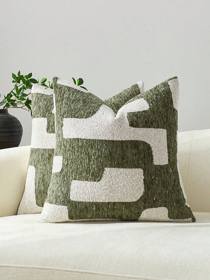 1pc/2pcs Brown Geometric Patchwork Pattern Throw Pillow Cover, Modern High-Density Jacquard Chenille Square Customized Decorative Cushion Cover For Home, Sofa, Bed, Chair, Party, Gift For Friends, Sui