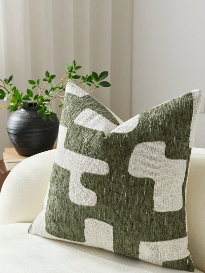1pc/2pcs Brown Geometric Patchwork Pattern Throw Pillow Cover, Modern High-Density Jacquard Chenille Square Customized Decorative Cushion Cover For Home, Sofa, Bed, Chair, Party, Gift For Friends, Sui