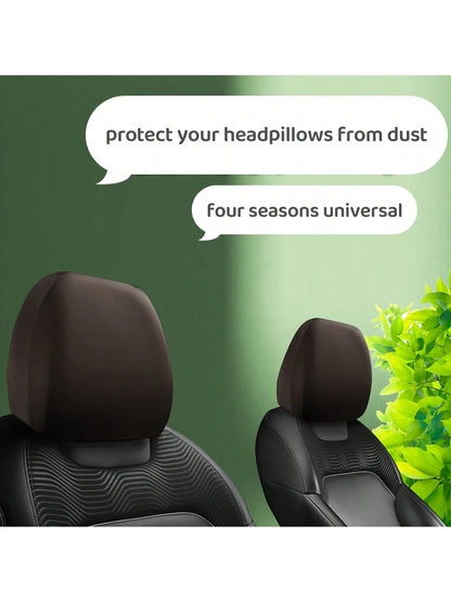 1pc/2pcs Car Headrest Cover, Size 23*23cm, Made Of Polyester Fiber Or PU Leather, Full Coverage Dust-Proof Protector, Stretchable Opening, Protect Car Seat Headrest, Suitable For Car Decor- Solid Col