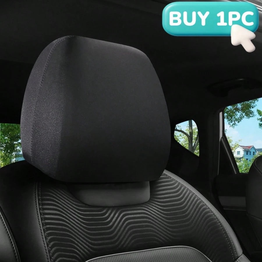 1pc/2pcs Car Headrest Cover, Size 23*23cm, Made Of Polyester Fiber Or PU Leather, Full Coverage Dust-Proof Protector, Stretchable Opening, Protect Car Seat Headrest, Suitable For Car Decor- Solid Col