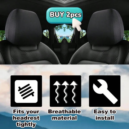 1pc/2pcs Car Headrest Cover, Size 23*23cm, Made Of Polyester Fiber Or PU Leather, Full Coverage Dust-Proof Protector, Stretchable Opening, Protect Car Seat Headrest, Suitable For Car Decor- Solid Col