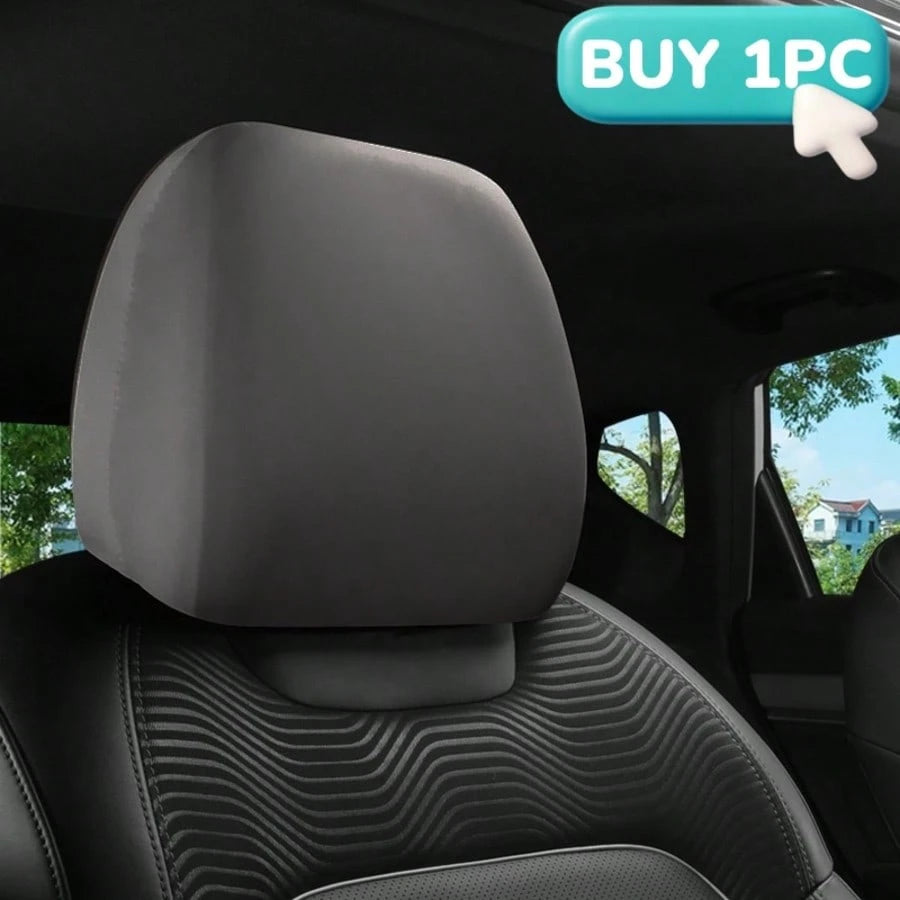 1pc/2pcs Car Headrest Cover, Size 23*23cm, Made Of Polyester Fiber Or PU Leather, Full Coverage Dust-Proof Protector, Stretchable Opening, Protect Car Seat Headrest, Suitable For Car Decor- Solid Col