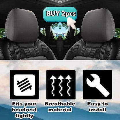 1pc/2pcs Car Headrest Cover, Size 23*23cm, Made Of Polyester Fiber Or PU Leather, Full Coverage Dust-Proof Protector, Stretchable Opening, Protect Car Seat Headrest, Suitable For Car Decor- Solid Col