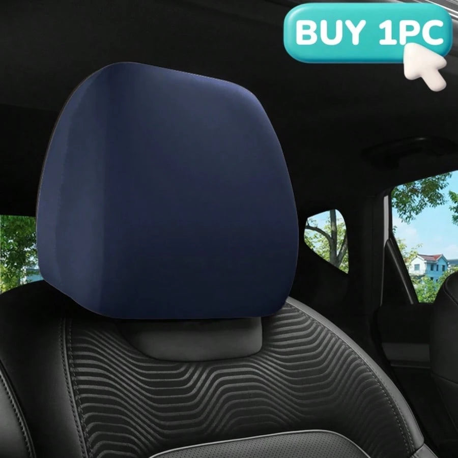 1pc/2pcs Car Headrest Cover, Size 23*23cm, Made Of Polyester Fiber Or PU Leather, Full Coverage Dust-Proof Protector, Stretchable Opening, Protect Car Seat Headrest, Suitable For Car Decor- Solid Col