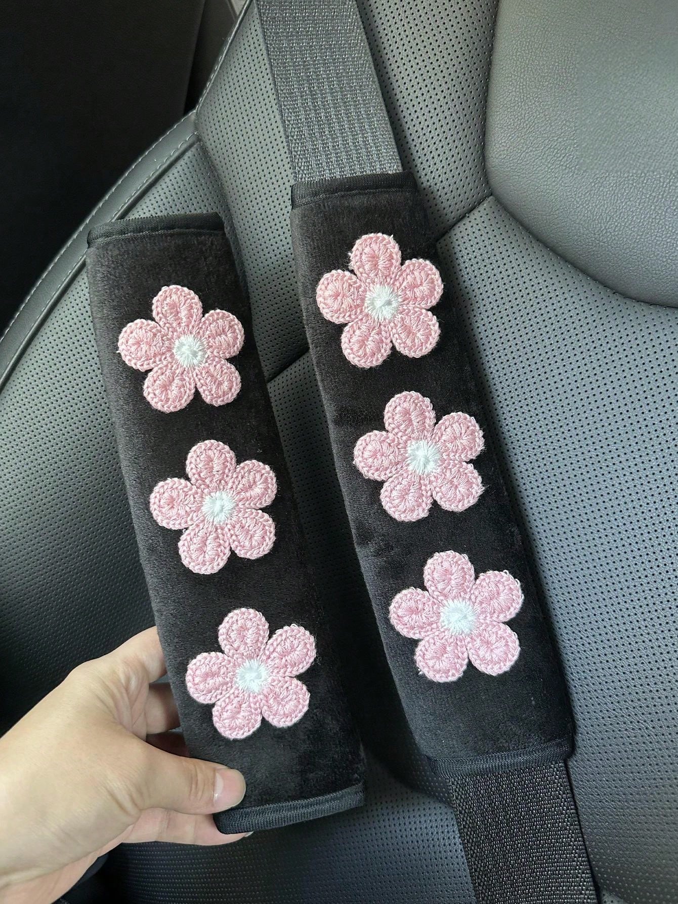 1pc/2pcs Car Seat Belt Shoulder Pad With 3 Small Flowers, Fits All Vehicle Models