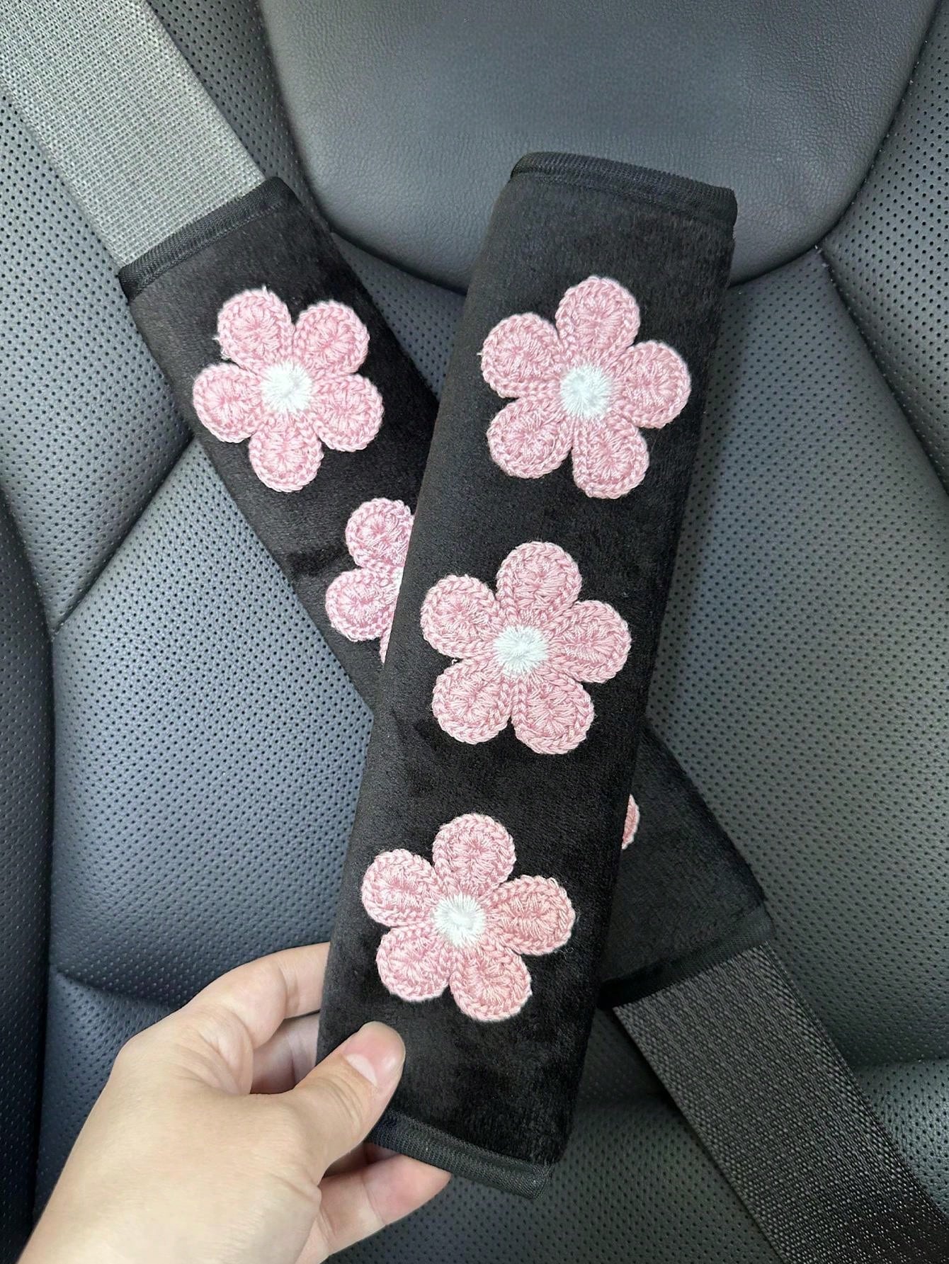 1pc/2pcs Car Seat Belt Shoulder Pad With 3 Small Flowers, Fits All Vehicle Models
