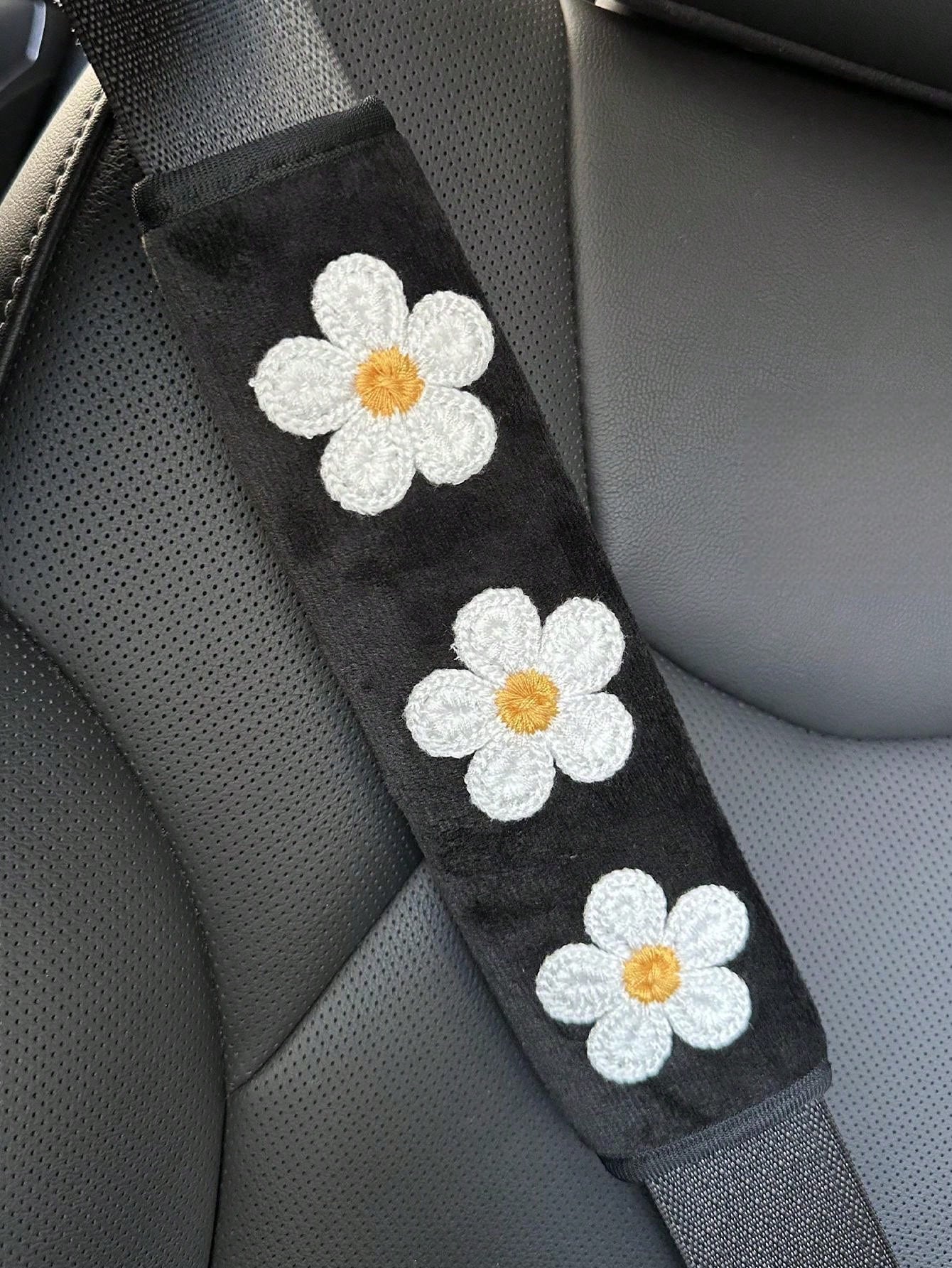 1pc/2pcs Car Seat Belt Shoulder Pad With 3 Small Flowers, Fits All Vehicle Models