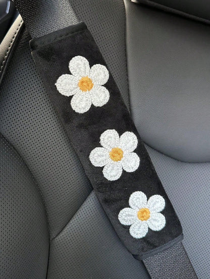 1pc/2pcs Car Seat Belt Shoulder Pad With 3 Small Flowers, Fits All Vehicle Models