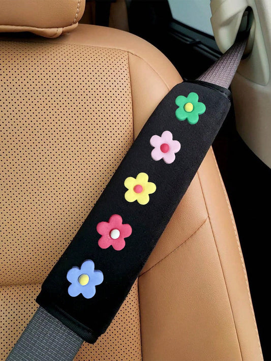1pc/2pcs Car Seat Belt Small Flower Decoration Shoulder Protection Cover Car Anti Lock Seat Belt Protection Cover,Car Accessories Women
