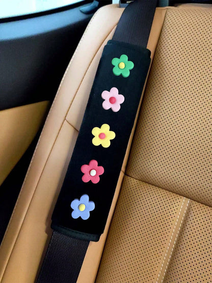 1pc/2pcs Car Seat Belt Small Flower Decoration Shoulder Protection Cover Car Anti Lock Seat Belt Protection Cover,Car Accessories Women