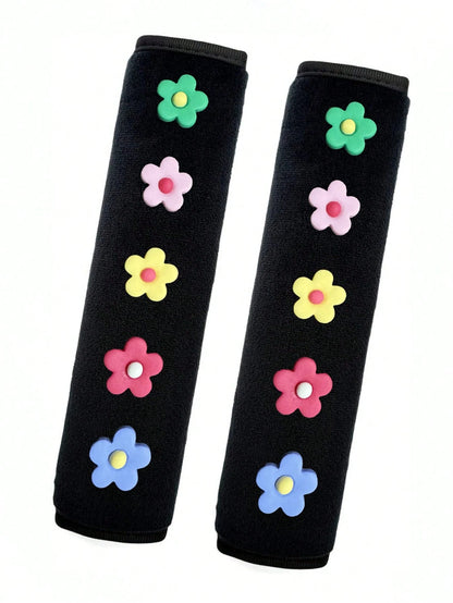 1pc/2pcs Car Seat Belt Small Flower Decoration Shoulder Protection Cover Car Anti Lock Seat Belt Protection Cover,Car Accessories Women