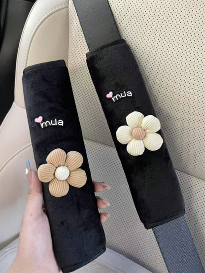 1pc/2pcs Car Seat Belt Small Flower Decoration Shoulder Protection Cover Car Anti Lock Seat Belt Protection Cover,Car Accessories Women