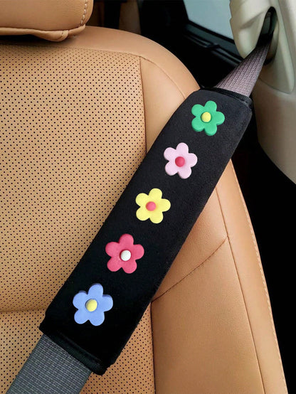 1pc/2pcs Car Seat Belt Small Flower Decoration Shoulder Protection Cover Car Anti Lock Seat Belt Protection Cover,Car Accessories Women