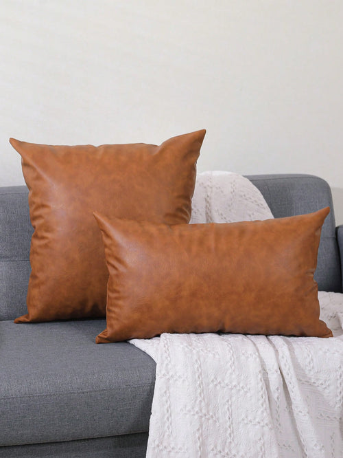 1pc/2pcs Cushion Cover Without Filler, Brown Throw Pillowcase For Sofa, Home Decor
