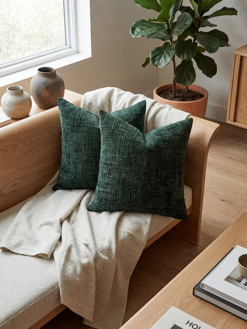 1PC/2PCS Halloween, Halloween Decoration, Dark Green Textured Chenille Pillow Case 400gsm Thickened Double-Sided Same Material Wabi-Sabi Style Home Square Sofa Cushion Cover Without Insert