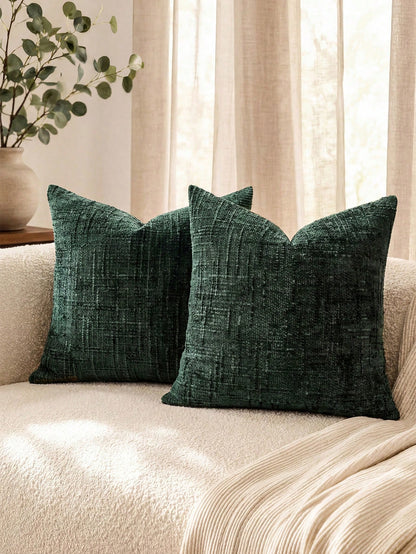 1PC/2PCS Halloween, Halloween Decoration, Dark Green Textured Chenille Pillow Case 400gsm Thickened Double-Sided Same Material Wabi-Sabi Style Home Square Sofa Cushion Cover Without Insert