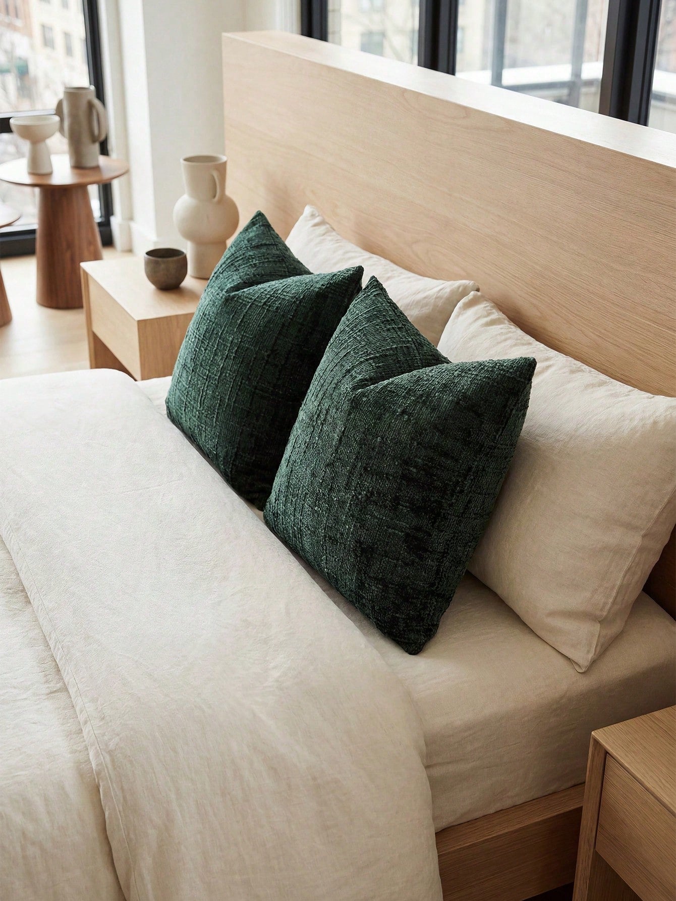 1PC/2PCS Halloween, Halloween Decoration, Dark Green Textured Chenille Pillow Case 400gsm Thickened Double-Sided Same Material Wabi-Sabi Style Home Square Sofa Cushion Cover Without Insert