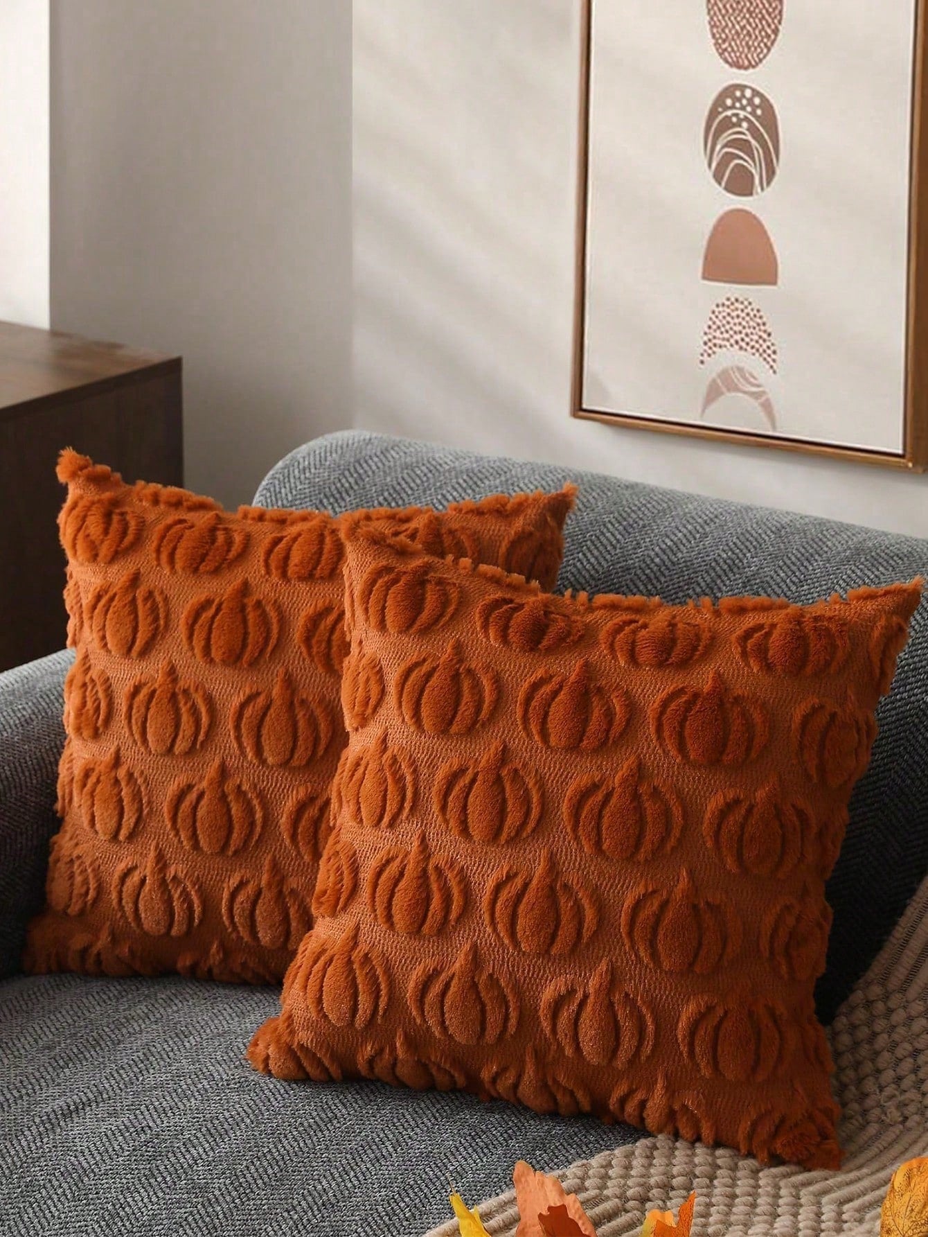 1pc/2pcs Maple Cushions, 18 X 18 Inches, Orange, Farm, Decoration, Autumn Harvest Theme, Festival, Synthetic Hair, Sofa, Bed Or Room
