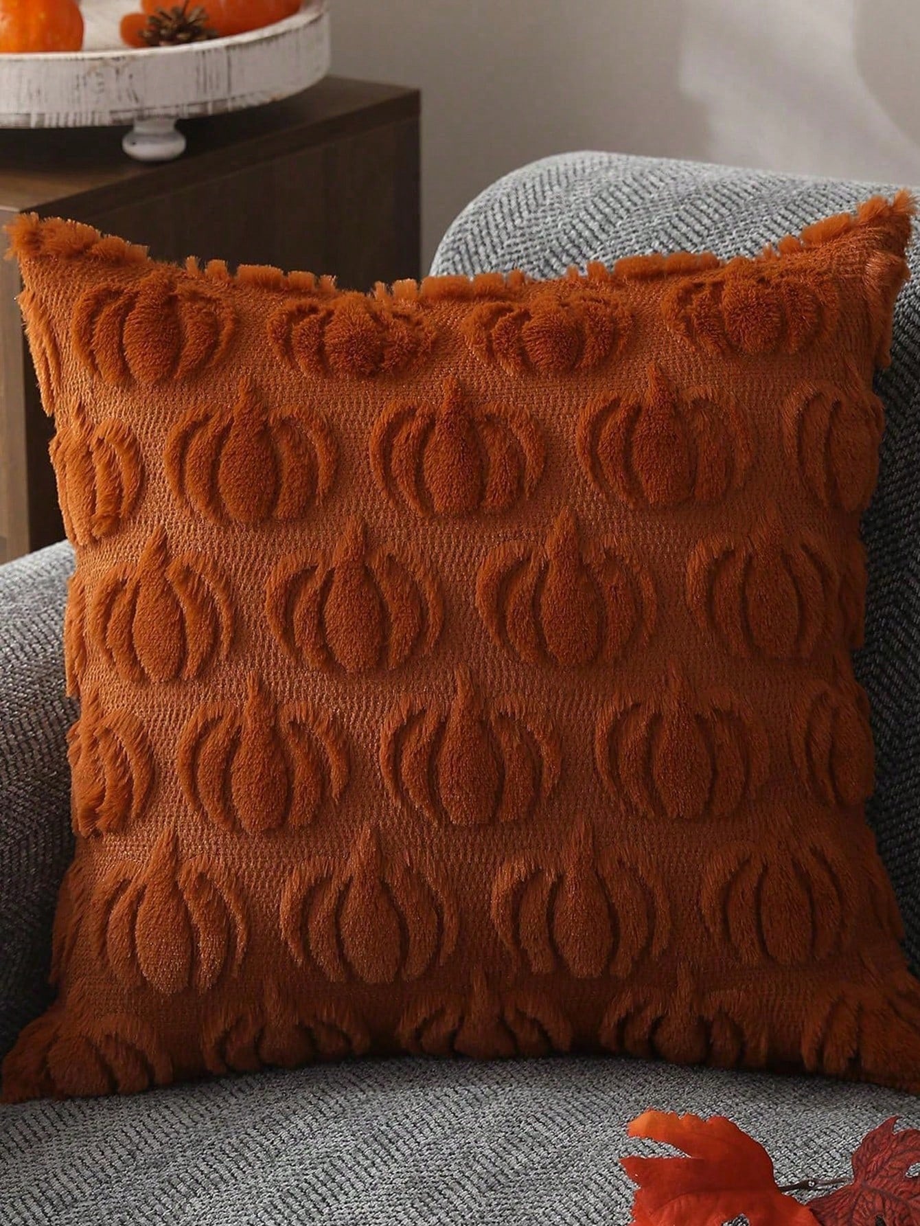 1pc/2pcs Maple Cushions, 18 X 18 Inches, Orange, Farm, Decoration, Autumn Harvest Theme, Festival, Synthetic Hair, Sofa, Bed Or Room