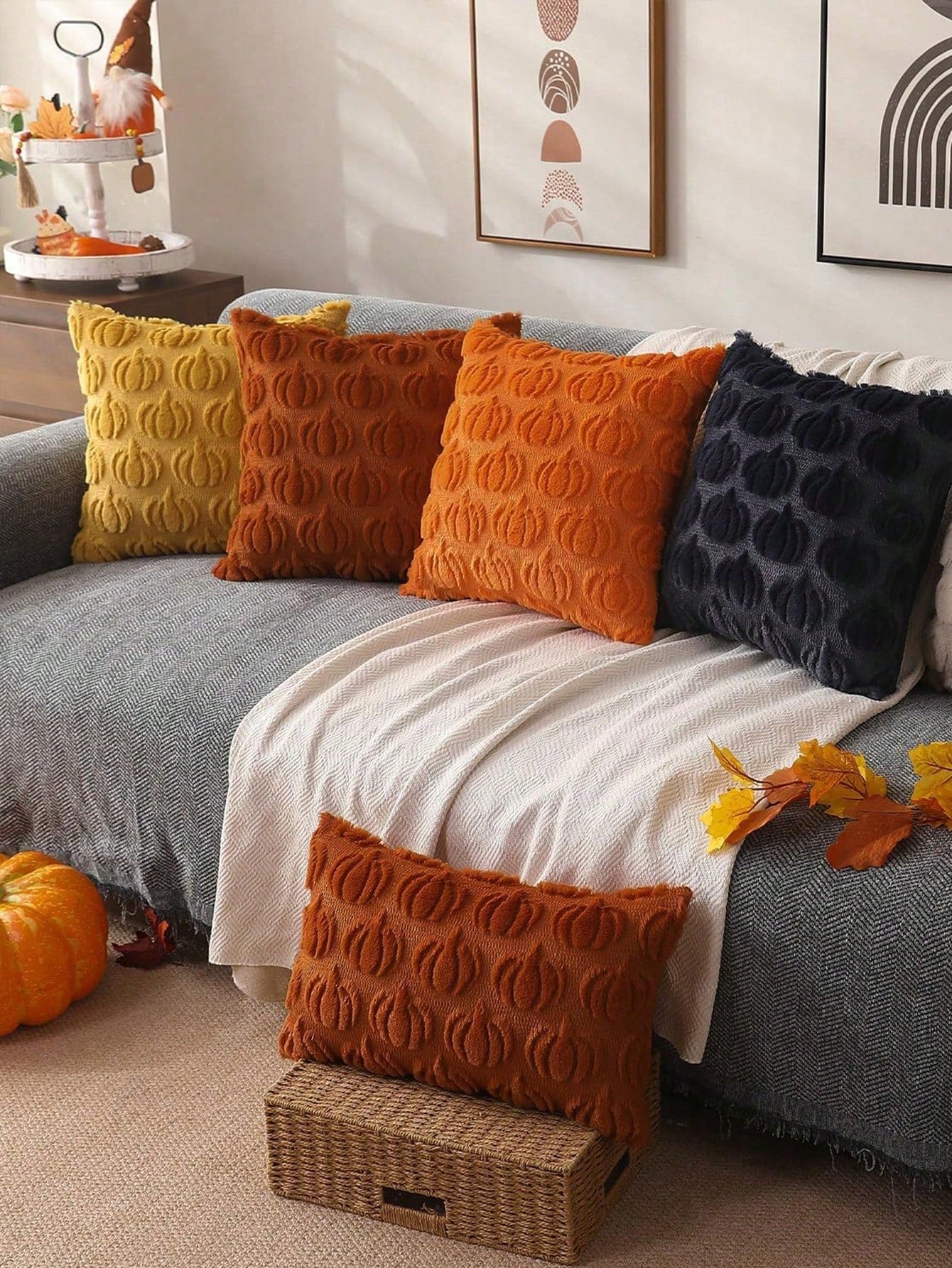 1pc/2pcs Maple Cushions, 18 X 18 Inches, Orange, Farm, Decoration, Autumn Harvest Theme, Festival, Synthetic Hair, Sofa, Bed Or Room
