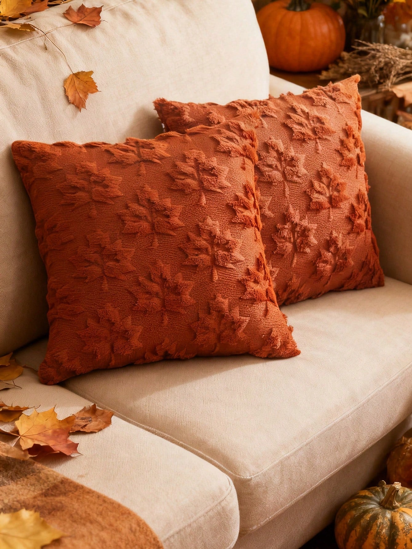 1pc/2pcs Maple Cushions, 18 X 18 Inches, Orange, Farm, Decoration, Autumn Harvest Theme, Festival, Synthetic Hair, Sofa, Bed Or Room