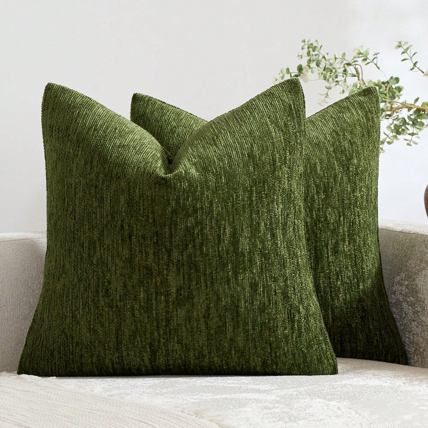 1pc/2pcs Olive Green (Pillow Insert Not Included) Multi-Color Textured Pillowcase, Modern Farmhouse Chenille 3D Textured Soft Breathable Cushion Cover, Suitable For Daily Bedroom, Dining Room, Bed, So