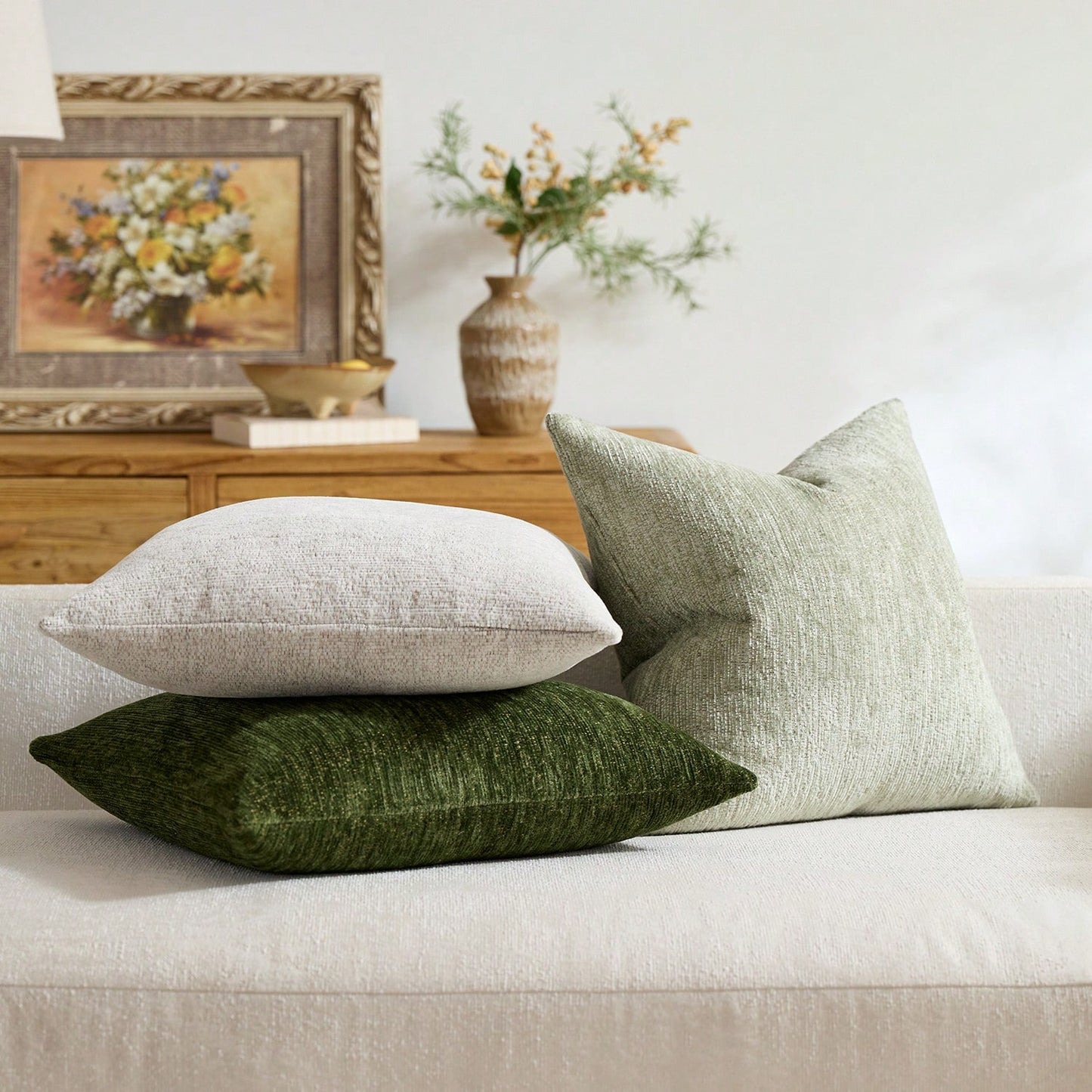 1pc/2pcs Olive Green (Pillow Insert Not Included) Multi-Color Textured Pillowcase, Modern Farmhouse Chenille 3D Textured Soft Breathable Cushion Cover, Suitable For Daily Bedroom, Dining Room, Bed, So