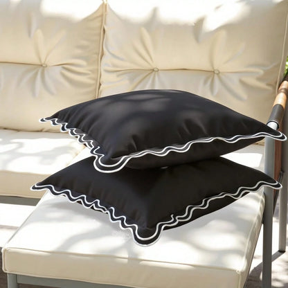 1pc/2pcs Scalloped Wavy Ruffle Edge Waterproof Square Throw Pillow Covers, Decorative Outdoor Cushion Cases For Patio Pool Garden Sofa Home Decor