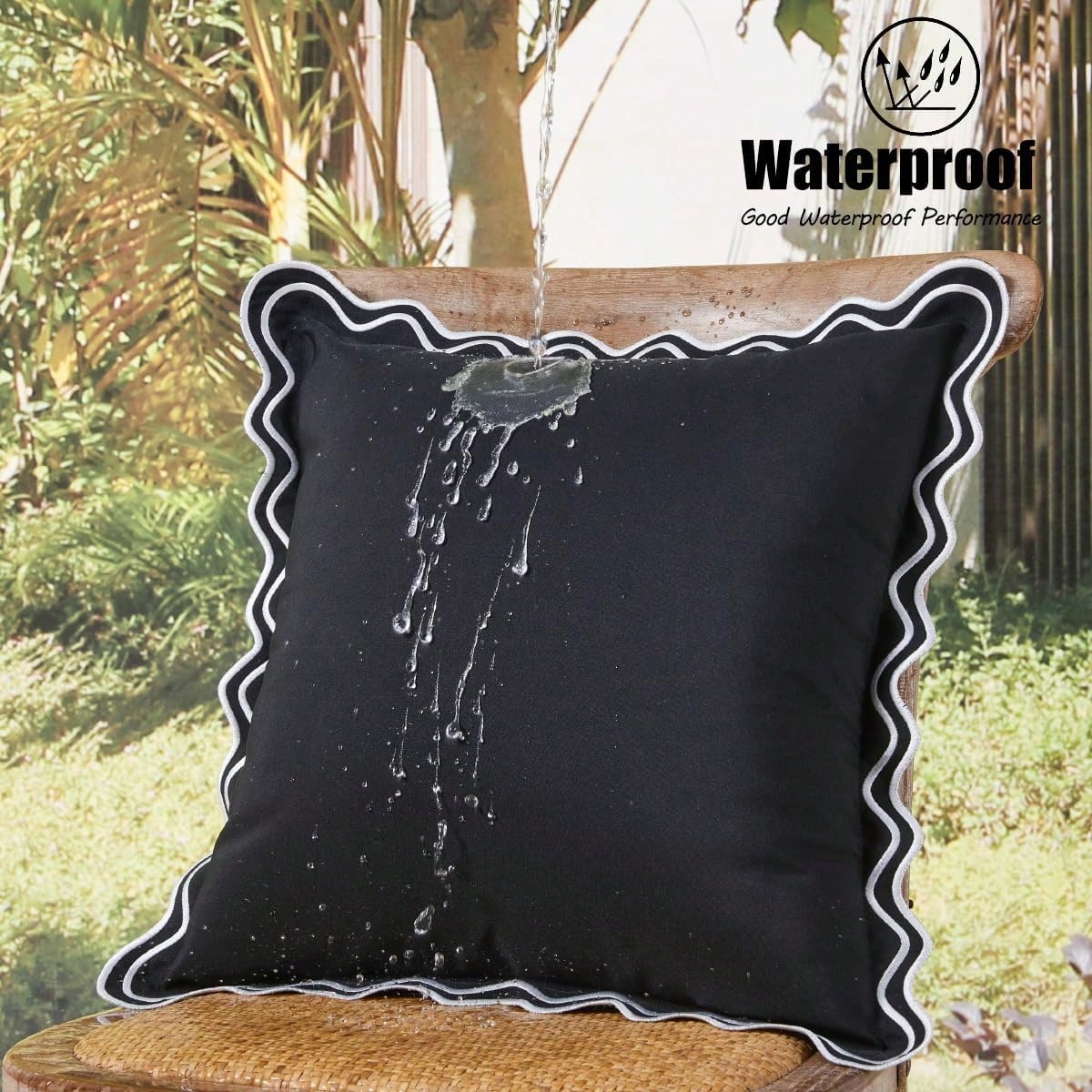 1pc/2pcs Scalloped Wavy Ruffle Edge Waterproof Square Throw Pillow Covers, Decorative Outdoor Cushion Cases For Patio Pool Garden Sofa Home Decor