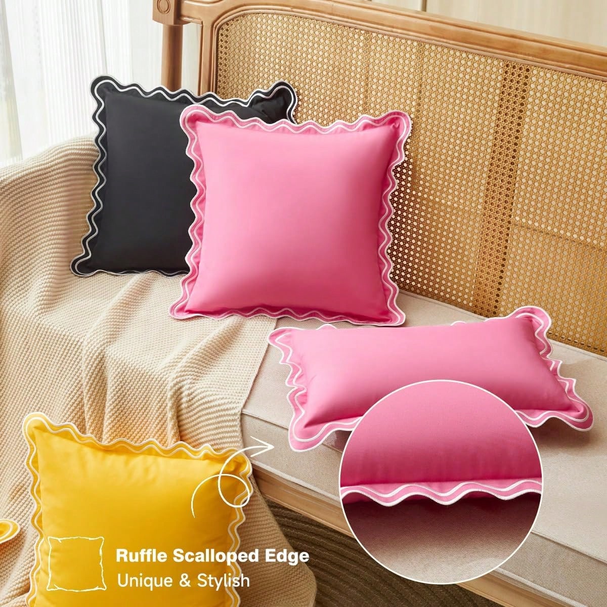 1pc/2pcs Scalloped Wavy Ruffle Edge Waterproof Square Throw Pillow Covers, Decorative Outdoor Cushion Cases For Patio Pool Garden Sofa Home Decor