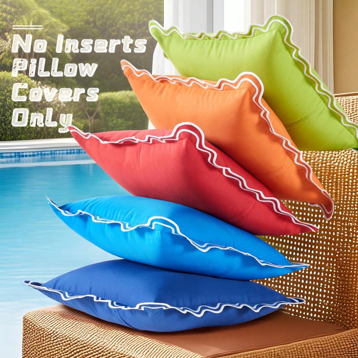 1pc/2pcs Scalloped Wavy Ruffle Edge Waterproof Square Throw Pillow Covers, Decorative Outdoor Cushion Cases For Patio Pool Garden Sofa Home Decor