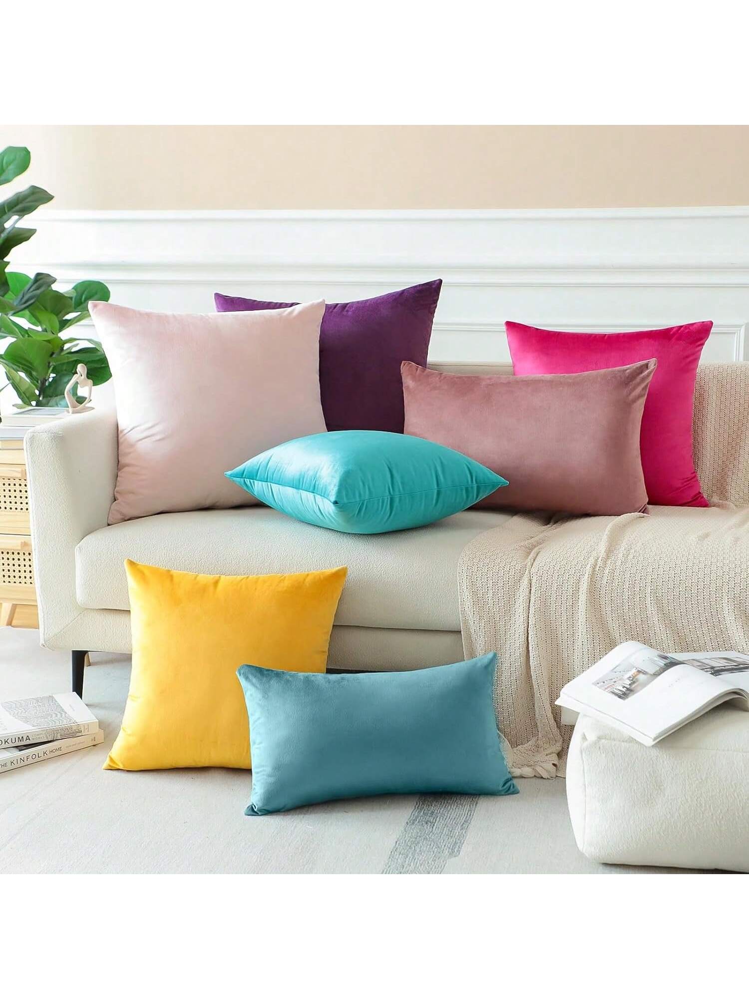 1pc/2pcs Velvet Solid Color Decorative Throw Pillow Cover (Pillow Insert Not Included), Square Cushion Cover, Holiday Home Decor Pillow, Soft & Comfortable Linen-Like Fabric, Modern Decor For Sofa, Be