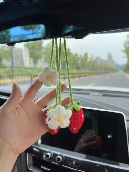 1pc/2pcs Woven Strawberry Car Pendant