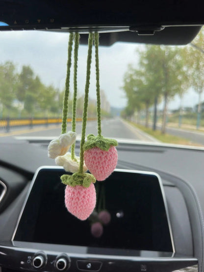 1pc/2pcs Woven Strawberry Car Pendant