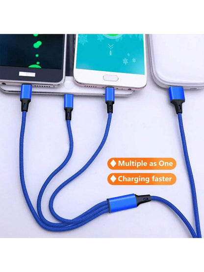 1pc 3-In-1 Braided Charging Cable, Fast Charging Car Charger Adapter Compatible With IPhone 17 Pro Max/17 Pro/17 Plus/17/16/15/14/13/12/11/XS/XR/8/7/6, S25/S24/S23/S22/S21 Ultra Plus